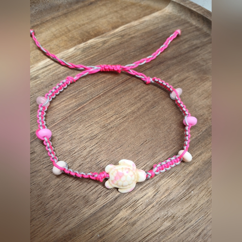 Handmade Pink Turtle Bracelet – Adjustable